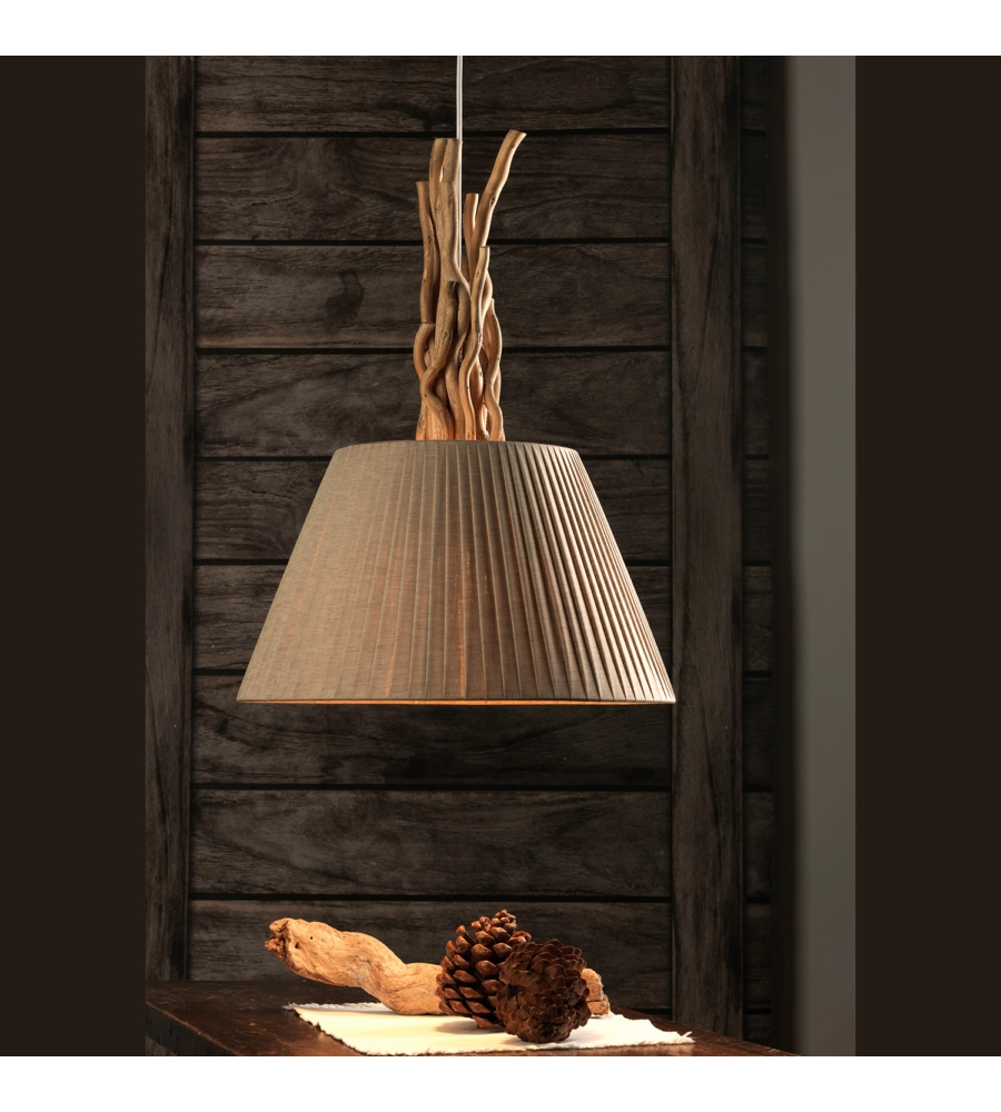 Lampadario "woody" legno e sabbia, e27